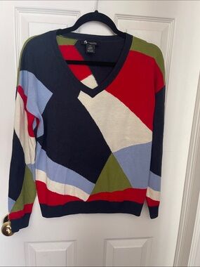 Colorblock V-Neck Sweater in Navy, Red, Light Blue, Olive & Cream